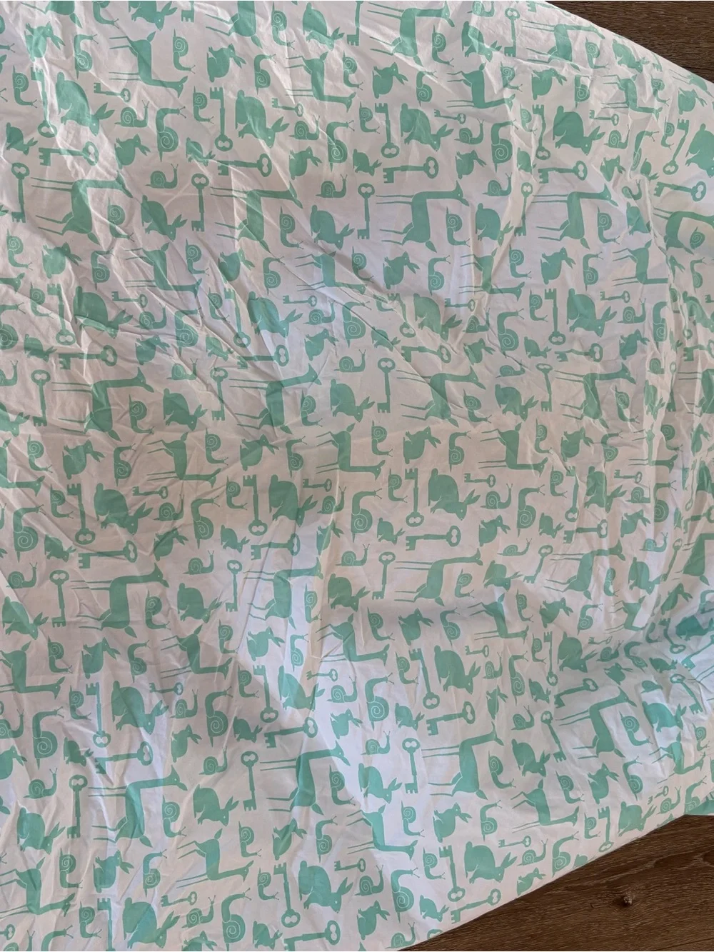 The Land of Nod Mint Green Animal & Key Print Cotton Sheet